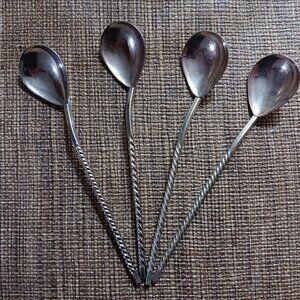 Vintage set of 4 Melchior Soviet Russian twisted handle coffee spoons